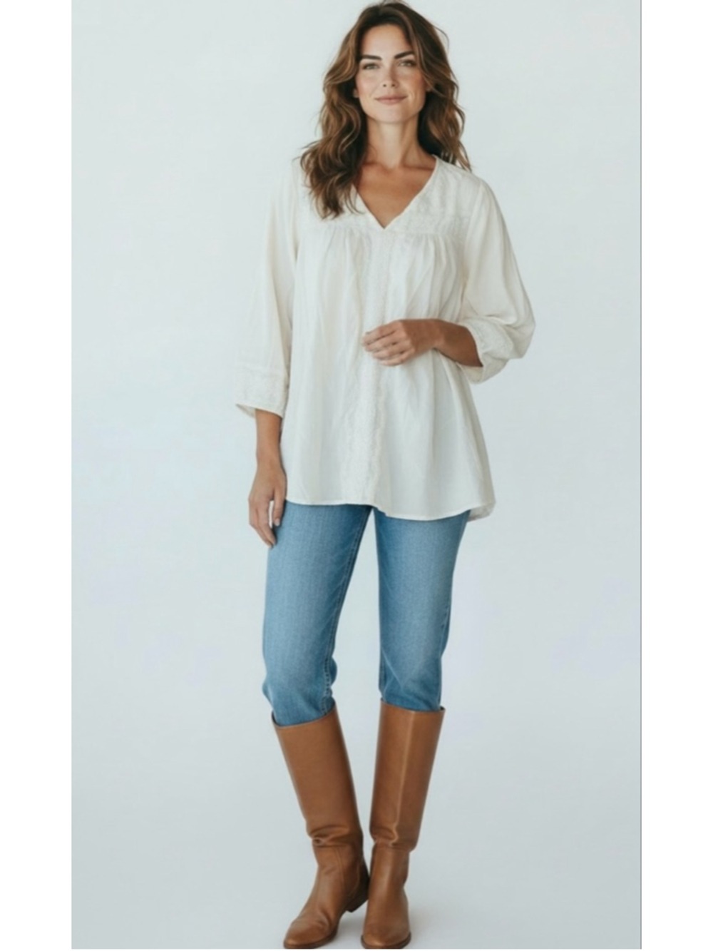Lucky Brand Embroidered Peasant Top Blouse Ivory Boho Cottagecore Size XL